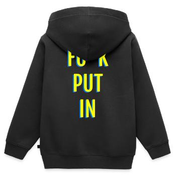 Provokante Neon-Textgrafik - Kinder Premium Organic Zip Hoodie - Schwarz - Hinten - AI Model Kid Male (0cm)