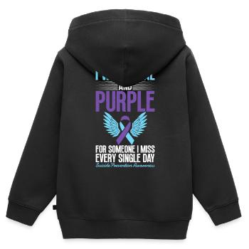 Je porte du sarcelle et du violet pour la conscience - Sweat Premium à capuche zippé enfant bio - noir - Dos - AI Model Kid Male (0cm)