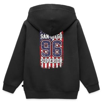 San Diego - Sweat Premium à capuche zippé enfant bio - noir - Dos - AI Model Kid Male (0cm)
