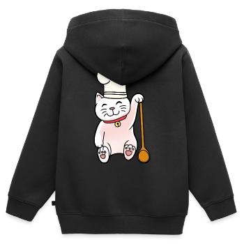 Cat Cuisinier Cuisinier Cuisinier Hôte - Sweat Premium à capuche zippé enfant bio - noir - Dos - AI Model Kid Male (0cm)