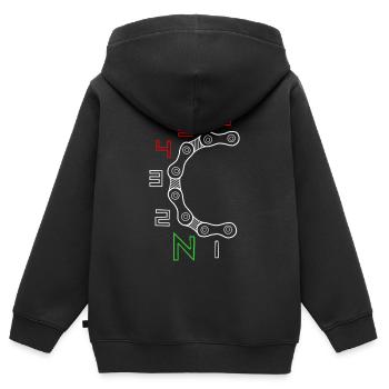 Motif de chaîne d’engrenage circulaire - Sweat Premium à capuche zippé enfant bio - noir - Dos - AI Model Kid Male (0cm)
