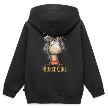 Horse Girl Pferd Mit Wildblumen Pferde Spruch - Kinder Premium Organic Zip Hoodie - Schwarz - Hinten - AI Model Kid Male (0cm)