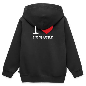 I LOVE LE HAVRE - Kinder Premium Organic Zip Hoodie - Schwarz - Hinten - AI Model Kid Male (0cm)