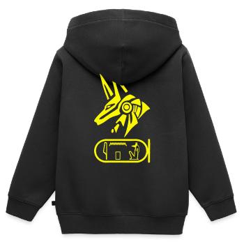 Dieu égyptien Anubis (jaune) - Sweat Premium à capuche zippé enfant bio - noir - Dos - AI Model Kid Male (0cm)