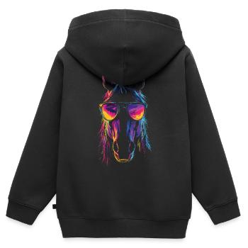 Super cooles Regenbogen Pferd mit Sonnenbrille - Kinder Premium Organic Zip Hoodie - Schwarz - Hinten - AI Model Kid Male (0cm)