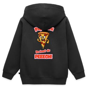 Dessin animé Pizza au pepperoni en colère - Sweat Premium à capuche zippé enfant bio - noir - Dos - AI Model Kid Male (0cm)