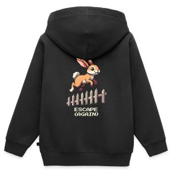 Quête principale Évasion | Blague d’évasion de lapin - Sweat Premium à capuche zippé enfant bio - noir - Dos - AI Model Kid Male (0cm)