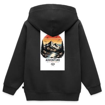 Adventure Calls – Mountain Lake Sunset - Kids Premium Organic Zip-up Hoodie - black - Back - AI Model Kid Male (0cm)
