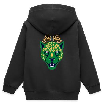 Grüner Leopard mit Feder - Kinder Premium Organic Zip Hoodie - Schwarz - Hinten - AI Model Kid Male (0cm)