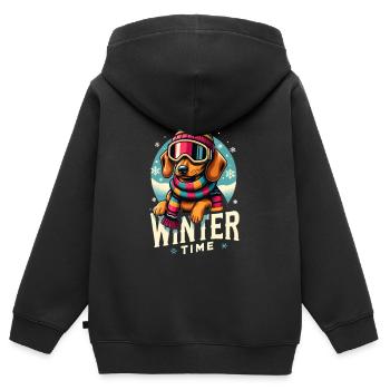 Dackel Jagdhunde lieben Winter und Schnee Hund - Kinder Premium Organic Zip Hoodie - Schwarz - Hinten - AI Model Kid Male (0cm)