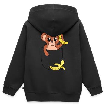 Affe in Brusttasche – lustiges Tierdesign - Kinder Premium Organic Zip Hoodie - Schwarz - Hinten - AI Model Kid Male (0cm)
