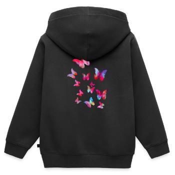 Papillon, butterfly, essaim, voler - Sweat Premium à capuche zippé enfant bio - noir - Dos - AI Model Kid Male (0cm)