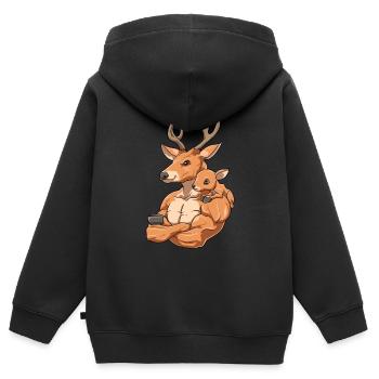 Hirsch mit Kind für einen Hirsch Liebhaber - Kinder Premium Organic Zip Hoodie - Schwarz - Hinten - AI Model Kid Male (0cm)