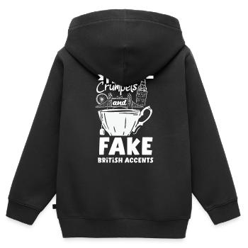 Tea Crumpets et faux accents britanniques - Sweat Premium à capuche zippé enfant bio - noir - Dos - AI Model Kid Male (0cm)