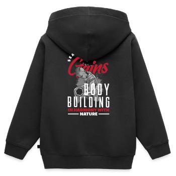 Gains saisonniers Musculation en harmonie avec la nature - Sweat Premium à capuche zippé enfant bio - noir - Dos - AI Model Kid Male (0cm)