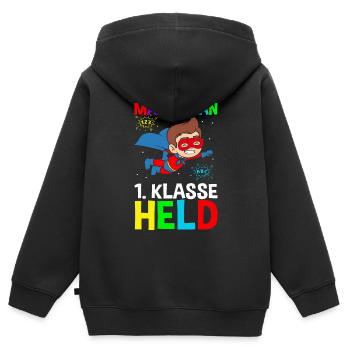 Schulkind Maximilian 1. Klasse Held - Kinder Premium Organic Zip Hoodie - Schwarz - Hinten - AI Model Kid Male (0cm)
