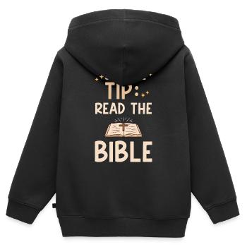 Self Care Tip Read The Bible 4 - Kinder Premium Organic Zip Hoodie - Schwarz - Hinten - AI Model Kid Male (0cm)