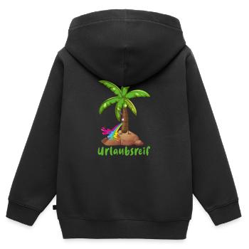 urlaubsreif,urlaub,ferien,palme,insel - Kinder Premium Organic Zip Hoodie - Schwarz - Hinten - AI Model Kid Male (0cm)
