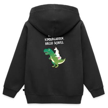 Tschüss Kindergarten, Hallo Schule. Einhorn Dino - Kinder Premium Organic Zip Hoodie - Schwarz - Hinten - AI Model Kid Male (0cm)