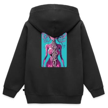Mystique Rose mi-femme, mi-pieuvre - Sweat Premium à capuche zippé enfant bio - noir - Dos - AI Model Kid Male (0cm)