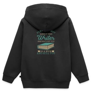 Spaß Literatur und Schriftsteller Wortspiel - Kinder Premium Organic Zip Hoodie - Schwarz - Hinten - AI Model Kid Male (0cm)