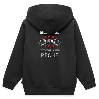 pêche pêcheur virus - Sweat Premium à capuche zippé enfant bio - noir - Dos - AI Model Kid Male (0cm)