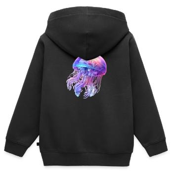 Méduses colorées et transparentes - Sweat Premium à capuche zippé enfant bio - noir - Dos - AI Model Kid Male (0cm)