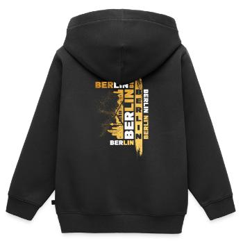 Berlin Allemagne Ville Skyline Font Or - Sweat Premium à capuche zippé enfant bio - noir - Dos - AI Model Kid Male (0cm)