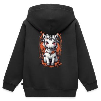 Licorne vampire fantomatique - Halloween Design - Sweat Premium à capuche zippé enfant bio - noir - Dos - AI Model Kid Male (0cm)