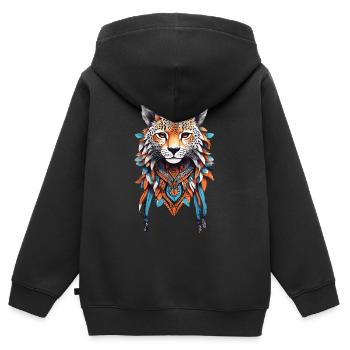 Gepard Krafttier Afrika Tribe & Federschmuck - Kinder Premium Organic Zip Hoodie - Schwarz - Hinten - AI Model Kid Male (0cm)
