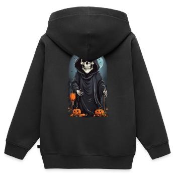Cartoon Skelett Grim Reaper Halloween Design - Kinder Premium Organic Zip Hoodie - Schwarz - Hinten - AI Model Kid Male (0cm)