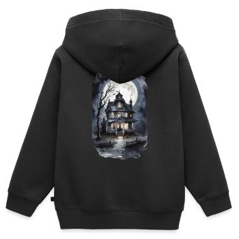 Maison hantée effrayante Halloween Horreur vintage - Sweat Premium à capuche zippé enfant bio - noir - Dos - AI Model Kid Male (0cm)