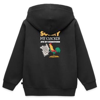 Le poulet a mangé Mes devoirs Idée de cadeau - Sweat Premium à capuche zippé enfant bio - noir - Dos - AI Model Kid Male (0cm)