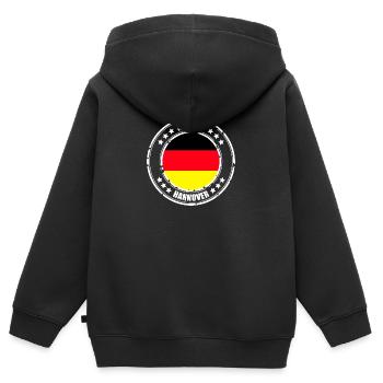 HANNOVER - Kinder Premium Organic Zip Hoodie - Schwarz - Hinten - AI Model Kid Male (0cm)