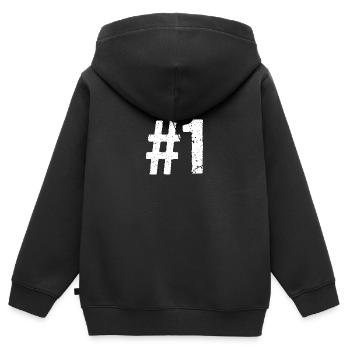 Teamplayer Hashtag Nummer 1 Eins Mannschaft - Kinder Premium Organic Zip Hoodie - Schwarz - Hinten - AI Model Kid Male (0cm)