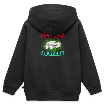 Tofu Jamais Screams Ou Saignements végan - Sweat Premium à capuche zippé enfant bio - noir - Dos - AI Model Kid Male (0cm)