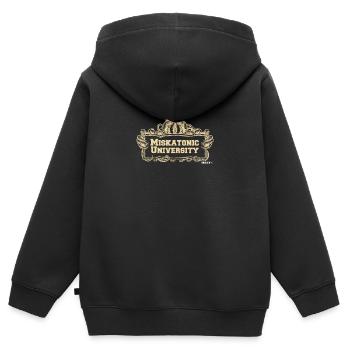 Logo de l'Université Miskatonic - Sweat Premium à capuche zippé enfant bio - noir - Dos - AI Model Kid Male (0cm)