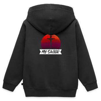 Jesus Christ my Savior Erlöser Design Kreuzigung - Kinder Premium Organic Zip Hoodie - Schwarz - Hinten - AI Model Kid Male (0cm)