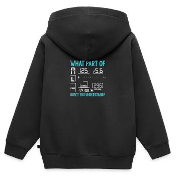 Dictons de photographie | Cadeaux de photographe photographe - Sweat Premium à capuche zippé enfant bio - noir - Dos - AI Model Kid Male (0cm)