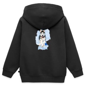 Chien Husky, Chien Husky, Allemagne - Sweat Premium à capuche zippé enfant bio - noir - Dos - AI Model Kid Male (0cm)