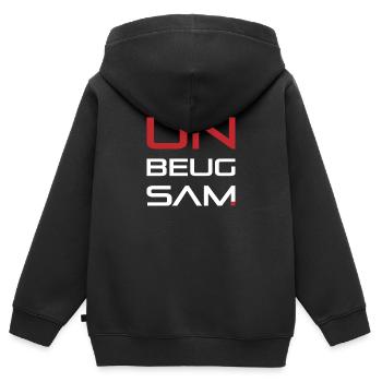 UNBEUGSAM weiß-rot - Kinder Premium Organic Zip Hoodie - Schwarz - Hinten - AI Model Kid Male (0cm)