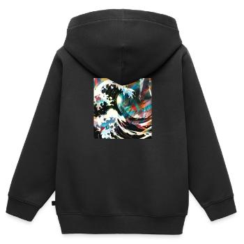 Vague de kanagawa, vague, illustration, graffiti - Sweat Premium à capuche zippé enfant bio - noir - Dos - AI Model Kid Male (0cm)