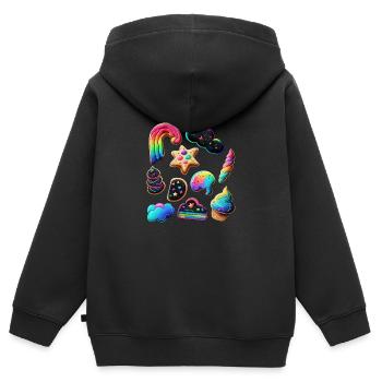 ASSORTIMENT DE GÂTEAUX ET CONFISERIES - Sweat Premium à capuche zippé enfant bio - noir - Dos - AI Model Kid Male (0cm)