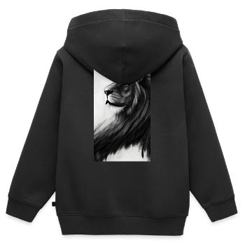 Lion noir et blanc - Sweat Premium à capuche zippé enfant bio - noir - Dos - AI Model Kid Male (0cm)