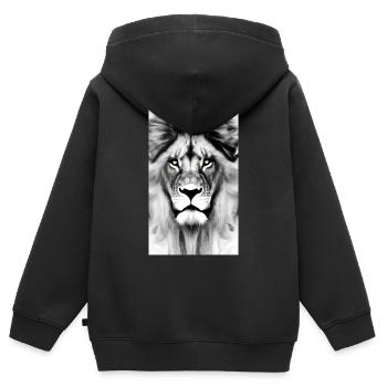 Lion noir et blanc - Sweat Premium à capuche zippé enfant bio - noir - Dos - AI Model Kid Male (0cm)