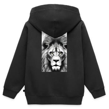 Lion noir et blanc - Sweat Premium à capuche zippé enfant bio - noir - Dos - AI Model Kid Male (0cm)