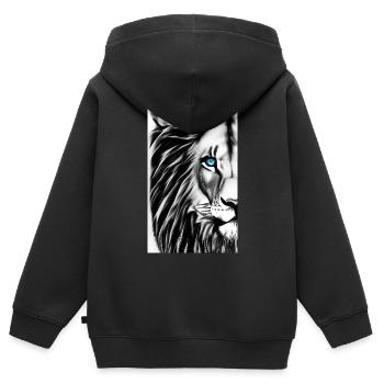 Lion noir et blanc - Sweat Premium à capuche zippé enfant bio - noir - Dos - AI Model Kid Male (0cm)