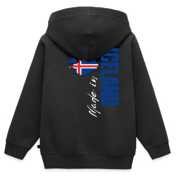 Fabriqué en Islande, j’adore l’Islande - Sweat Premium à capuche zippé enfant bio - noir - Dos - AI Model Kid Male (0cm)