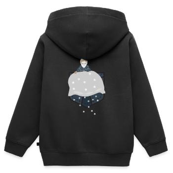 Poche poitrine (Édition Femme-Holle) - Sweat Premium à capuche zippé enfant bio - noir - Dos - AI Model Kid Male (0cm)