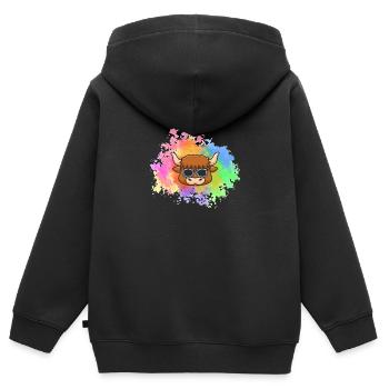 Bovins de buffle Bœufs - Sweat Premium à capuche zippé enfant bio - noir - Dos - AI Model Kid Male (0cm)